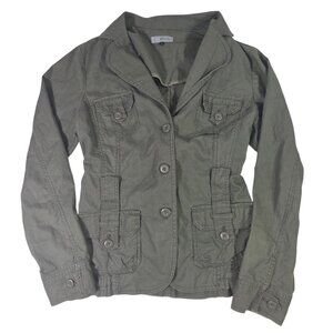 Y2K Womens Military Green Utilty Grunge Jacket Linen Blend Sz 14 Office Siren